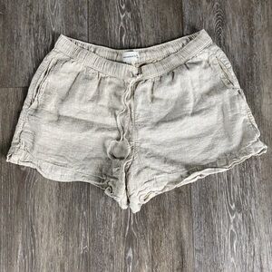 Linen-Blend Drawstring Women’s Shorts - Neutral Beige